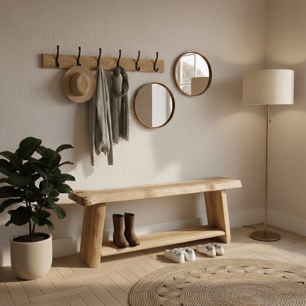 Banc d'entrée en bois massif sur mesure